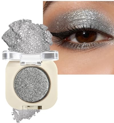 Grau-Silber Glitzer Lidschatten, Hochpigmentiert Eyeshadow Make Up Palette | Diamant Schimmer Lidschatten Wasserfest, Langanhaltender Blendable Glitter Eyeshadow, Professional Party Makeup für Frauen