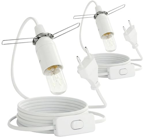 2PCS Douille E14 avec câble et interrupteur blanc 1.8 m Nterrupteur et prise Câble d'alimentation de et prise européenne Adaptateur E14 pour Suspension de lampe suspensions plafonniers, Lampes DIY