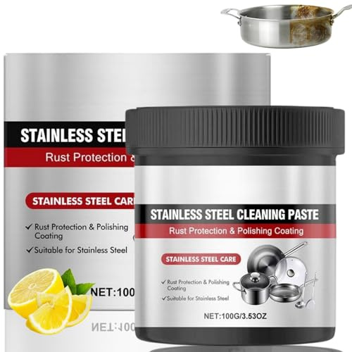 Stainless Steel Clean Wax & Polish Paste,Stainless Steel Cleaning Paste,Rust Remover for Stainless Steel,All-Purpose Descaler,Hob,Sink & Pan Cleaner with Scratch Remover,Metal Polish for Kitchen
