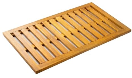 Outsunny Alfombrilla de Ducha de Madera de Acacia 91x51 cm Antideslizante | Alfombra de Baño con Drenaje, Tarima de Ducha de Madera Interior y Exterior, para Baño, Spa, Jardín o Piscina