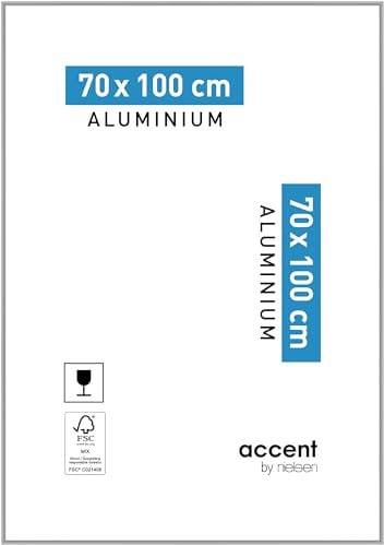 accent by nielsen Bilderrahmen, 70 x 100 cm, Aluminium, Silber matt, Posterrahmen zum Aufhängen im Hoch- & Querformat, Echtglas, Accent