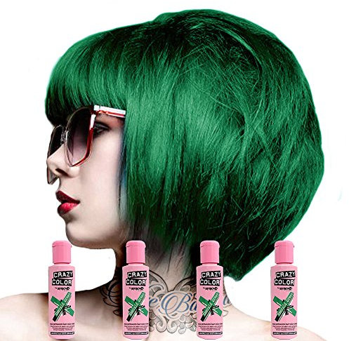 Crazy Colour Semi Permanent Hair Dye By Renbow Emerald Green No.53 (100ml) Box of 4