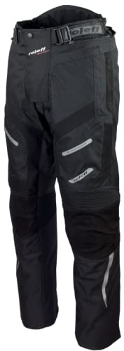 Roleff Racewear Pantalón Textil con Detalles de Cuero para Moto, Negro, XL