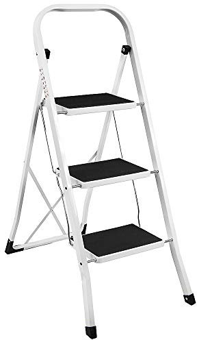 Home Vida Leiter mit 3 Stufen, Stahl, tragbar, klappbar, robust