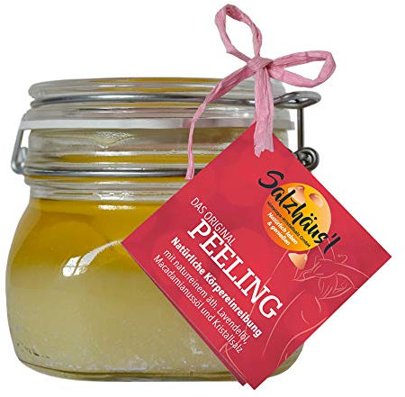 Salzpeeling Körperpeeling Body Scrub Saunasalz - Kristallsalz vom SALZHÄUS`L 500 ml mit BIO Macadamia-Nussöl/BIO Lavendelöl/Naturkosmetik
