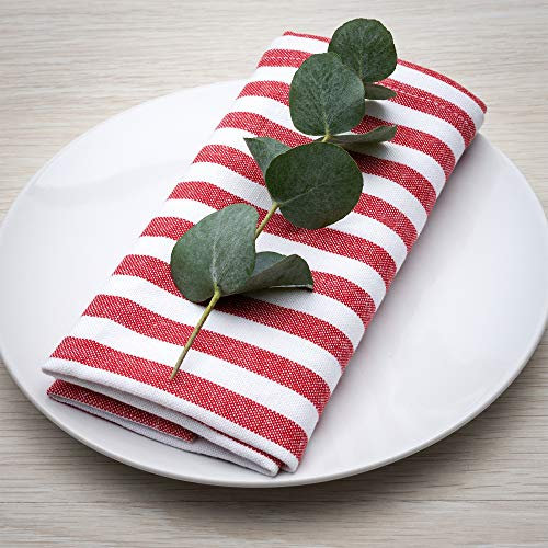FILU Servietten 4er Pack Rot/Weiß gestreift (Farbe und Design wählbar) 45 x 45 cm - Stoffserviette aus 100% Baumwolle im skandinavischen Landhausstil