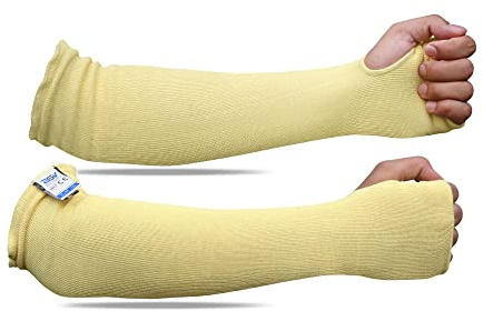 BSV Kevlar Double-Layered Arm Protection Sleeves with Thumb Hole - Cut, Scratch, Heat, Stab, and Bite Resistant - Unisex, 18 Inches, Yellow, 1 Pair