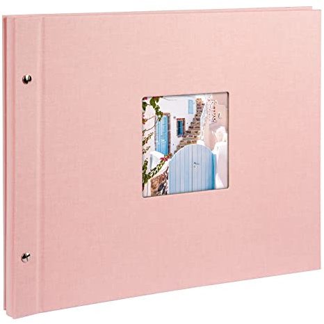 goldbuch 28522 Schraubalbum mit Bildausschnitt, Bella Vista, 39x31 cm, Fotoalbum mit 40 schwarze Seiten mit Pergamin-Trennblättern, Album erweiterbar, Fotobuch aus Leinen, Rosé