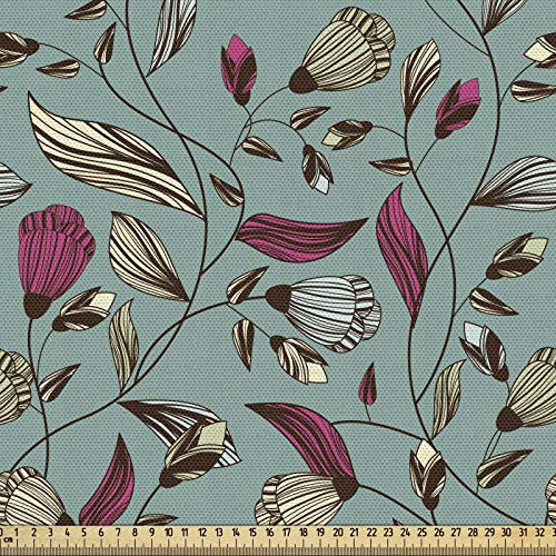 ABAKUHAUS Jahrgang Gewebe als Meterware, Antiker verzierter Frühling, Schön Gewebten Stoff für Polster und Wohnaccessoires, 1M (148x100cm), Blasser Schieferblau