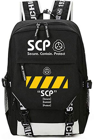 WANHONGYUE SCP Anime Cosplay Schultasche Rucksack Laptop Backpack mit USB-Ladeanschluss Schwarz / 15