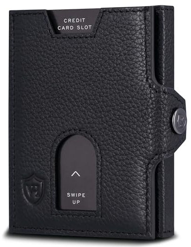 VON HEESEN Slim Wallet mit RFID Schutz - Geldbörse Herren klein - Mini Geldbeutel Damen Portmonee - Kartenetui Echtleder Karten Portemonnaie - Leder Kreditkartenetui Schwarz
