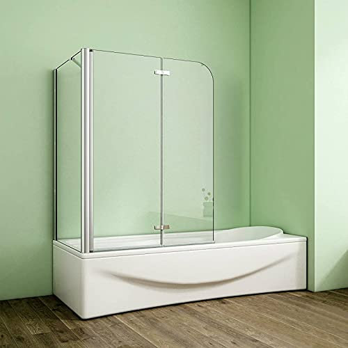 Acezanble Badewannenaufsatz Eck Duschwand Badewanne 2-tlg.Faltwand mit Seitewand 6mm Nano Glas H140cm