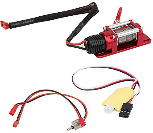 VGEBY RC Auto Seilwinde Metall Elektrische Seilwinde RC Automatische Seilwinde mit Schalter Fernbedienung Panel für 1/10 RC Crawler Kletterauto(rot)