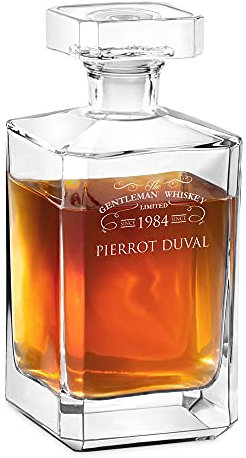 Maverton Carafe à Whisky gravée - 700ml Décanteur en verre transparent - Cadeau personnalisé pour hommes - Cadeau d’anniv - Whiskey