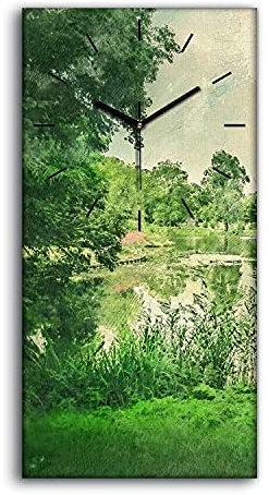 Coloray Uhr auf Leinwand - Schwarze Hände - Segeltuch Kunst Wand Uhr Wohnzimmer Dekoration Ohne Tickendes Geräusc - Grüner Park und See in Amsterdam