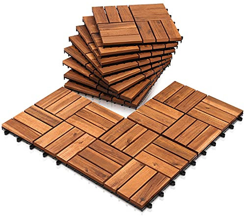 Einfeben Piastrelle in legno di acacia, da 30 x 30 cm, in set di 11 quadrotti per 1 m², per terrazze e balconi