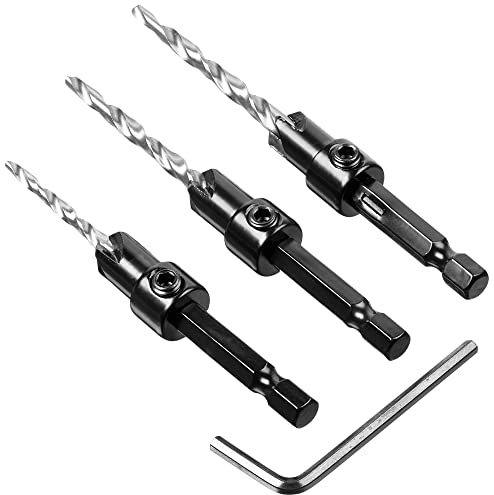 Marca Amazon - Denali Juego de brocas avellanadas de Acero rápido, 3 Unidad