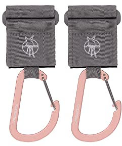 LÄSSIG Kinderwagenbefestigung (2 Stk.) Klettverschluss Karabiner Haken Karabinerhaken Kinderwagenhaken Einkaufshaken Metall/Stroller Hooks with Carabiner grey