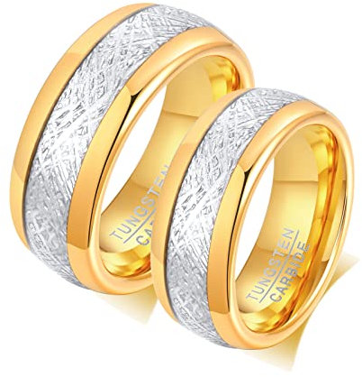 Gualiy Wolframringe Trauringe Zweifarbig Band 8MM Eheringe Partnerringe Trauringe Damen 65 (20.7) & Herren 65 (20.7)