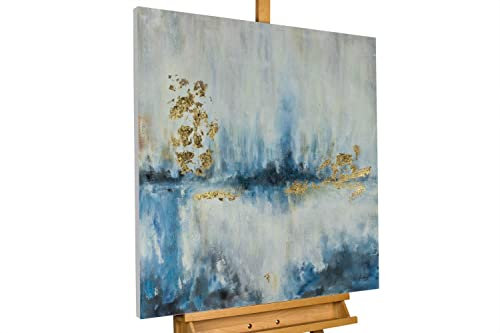 KunstLoft Leinwandbild | 100% HANDGEMALT | 80x80cm | Gemälde 'Heilige Gefilde' | Abstrakt | Blau Beige | Wandbild Wohnzimmer