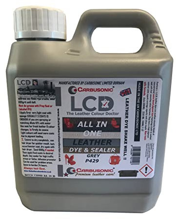 Carbusonic All in one Leather dye and sealant, Interior Leather Paint for Car Seats, Sofas, Arm Chairs, Shoes, Handbags & More. (Medium Grey, 1 Litre)
