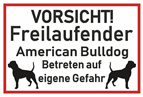 Samunshi® Aufkleber Vorsicht American Bulldog - Schild Sticker Hinweisschild Warnschild Vorsicht Hund 30 x 20cm Vorsicht American Bulldog schwarz