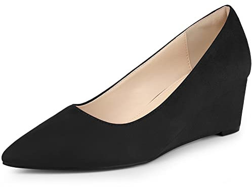 Allegra K Women's Pointy Toe Slip on Wedge Heel Pumps Black 3.5 UK/Label Size 6 US
