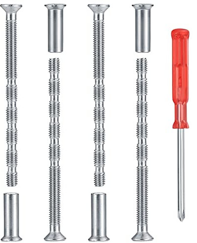 4 Pcs M4 Door Handle Screws with Connecting Bolts Sleeves, Nickel Plated Adjustable Length Fixing Male to Female Sleeves Screws Bolts Nuts for Door Handle Cabinet Drawers