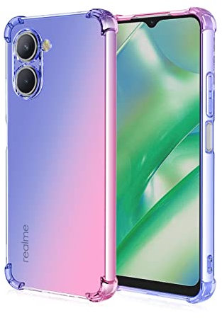 EASSGU Funda para Realme C33 (6.5 Inches), Carcasa Protectora de Color Degradado Transparente, Case para Teléfono Anticaída y Antiarañazos - Azul Rosado