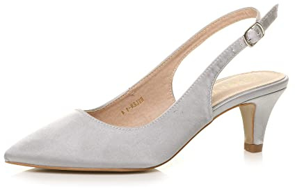 AJVANI Womens Ladies Low mid Heel 50s Slingback Buckle Pointed Court Shoes Size