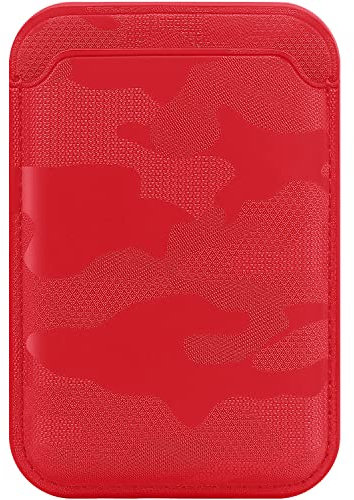 FIDWALL Magsafe Wallet Leder für iPhone 16/15/14/13/12 Pro/Max/Plus/Mini,RFID-Kartenhalter mit Mag-Safe-Magnet(Tarnung Rot)