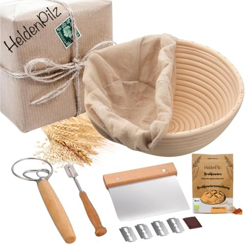 Juego para hacer pan crujiente, incluye cesta de fermentación, tarjeta de masa, agitador de masa, cuchillo de panadería + receta e instrucciones para pan de masa madre (juego de pan)