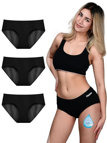 TIICHOO Menstruationsunterwäsche Starke Blutung Periodenslip Damen Perioden Unterwäsche 3er Pack(S, Schwarz 3 stück)
