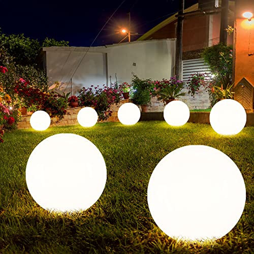Solarleuchte Kugel Garten Kugelleuchte Solar LED Gartendeko Solarkugel für Außen 25 cm, Leuchtdauer ca. 6-8 Stunden, H 65 cm, 7er Set