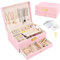 Jewellery Box, Jewellery Organiser with Drawer, 2 Layers Leather Jewellery Storage Box with Lock, Jewellery Storage Case for Necklaces Earrings Bracelets and Rings, Pink