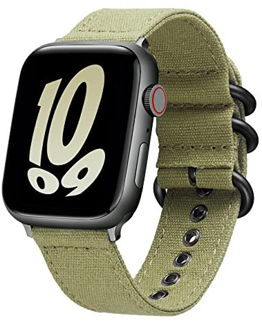 BINLUN Cinturino Compatibile con Apple Watch 38/40/41mm 42/44/45/49 mm, Cinturini per Orologio in Tela Compatibile con iWatch Ultra SE Serie 9 8 7 6 5 4 3 2 1,Verde Militare/Fibbia Nero, 42/44/45/49mm