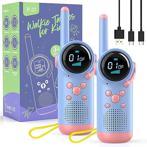Walkie Talkie Kinder, Kearui Walkie Talkie Spielzeug für 3-12 Jahre, Funkgeräte Kinder Aufladbar mit VOX Funktion, LED Taschenlampe, Tastensperre für Abenteuer im Freien, Camping, Wandern (Lila Rose)