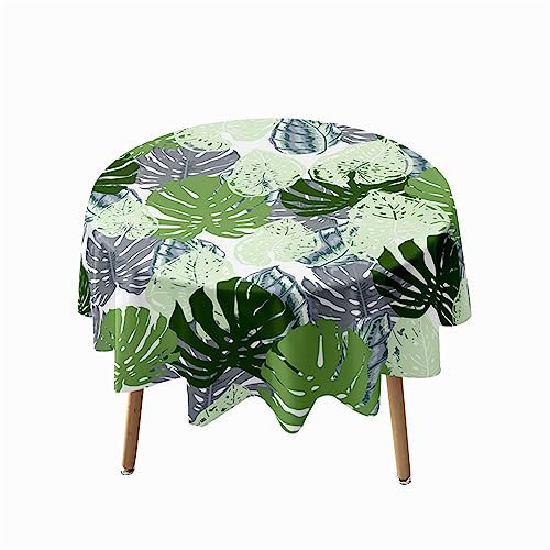 Highdi Runde Tischdecke Abwaschbar Tisch Decke, Tropische Pflanzen Rund Tischwäsche Geeignet für Küche, Esszimmer, Esstisch, Couchtisch, Gartentisch (Durchmesser 160cm,Monstera)