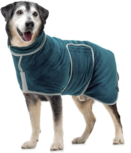 Lucky Pooch Luxuriöses Hundemantel-Handtuch, doppellagiger Hundebademantel, schnell trocknend, super saugfähig und ultraweich, tragbare Hundehandtücher zum Trocknen von Hunden (M, Blaugrün)