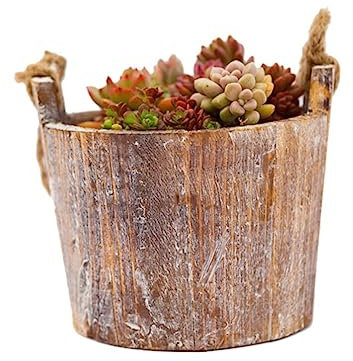 CIYODO Cache-Pot en Bois Jardinière Suspendue en Corde De Jute Seau De Pot De Plante Paniers Suspendus De Planteur De Corde Jardinières Rustiques Pots pour Plantes Intérieur Bambou Fronde
