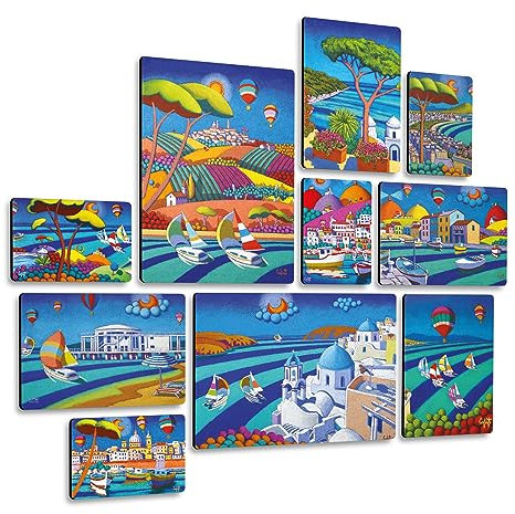 Giallobus - Ensemble de 10 peintures Multi-Panneaux - Stefano Calisti - Collection mer - Bois MDF - | 2 x 42x29,7cm | 4 x 29,7x21cm | 4 x 21x14,85cm | - Prêt à accrocher - Tableaux