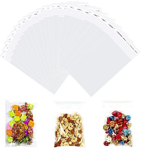 100 Stück Zellophanbeutel, wiederverschließbare, transparente Zellophanbeutel, selbstklebende Süßigkeitenbeutel für Kekse, Süßigkeiten, Schmuck, Geschenkverpackung (8 x 16 cm)