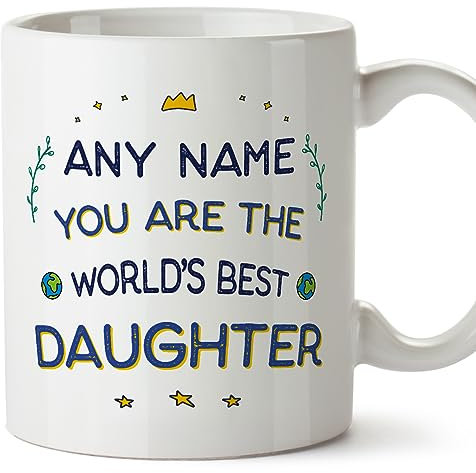 MUGFFINS Personalised Mug for Daughter - in English - World's Best - Funny Custom Gift - Ceramic 11oz Mug