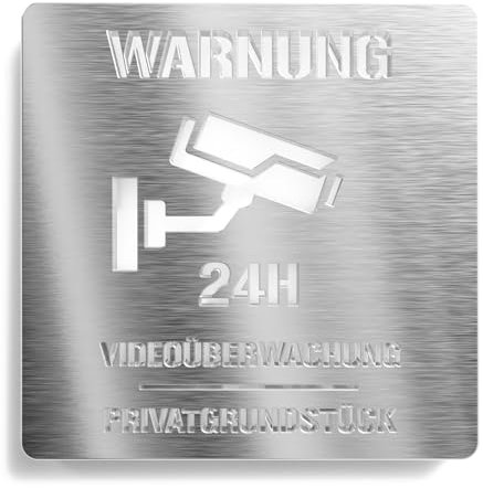 Urhome Señal de advertencia de videovigilancia de acero inoxidable V2A – Corte láser grabado – Placa para puerta – Señal para pared puerta – Cámara falsa de vigilancia para interior y exterior