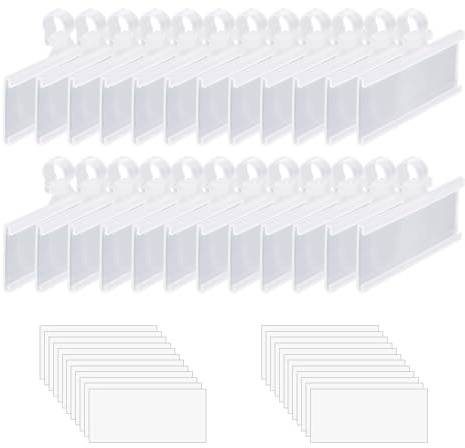 WYAN 24 Pcs Basket Labels Clip,Semitransparent Plastic Prices Tag Label Clip,with White PVC Label,Clip On Labels for Retail Supermarket Shop(Inner Dimension:7.5 * 3cm)