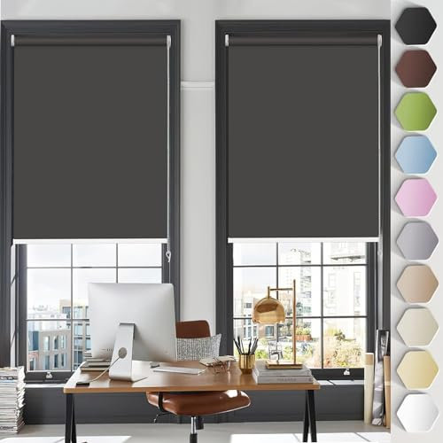 Klemmfix ohne Bohren Verdunklungsrollo 75 x 240 cm Sonnenschutz und Sichtschutz Seitenzugrollo Verdunkelung Rollos mit Klämmträger, für Fenster und balkontür, Schwarz