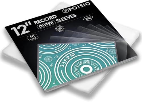 POJSIO 12 Zoll LP Schallplatten Hüllen Aussenhüllen - 50 Stück Vinyl LP Hüllen Außenhüllen (32.5 x 32.5 cm) | Transparent Polypropylen Vinyl Schutzhüllen für Single & Doppel LPs,12.75 x 12.75 Sleeve