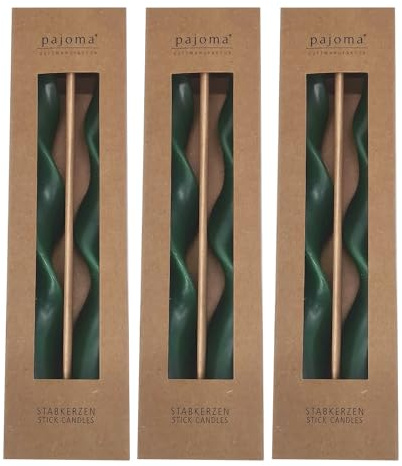 pajoma® Gewundene Stabkerze 6er-Set, Grün | Höhe 25 cm Ø 2 cm | Brenndauer ca. 5 Stunden - Spiralkerze mit 42g Wachsgewicht | Premium Qualität