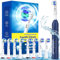 Rotating Electric Toothbrush for Adults with 8 Brush Heads (2 Types), 4 Modes Deep Clean Electric Toothbrush with Rechargeable Power and 2 Min Smart Timer Deepblue