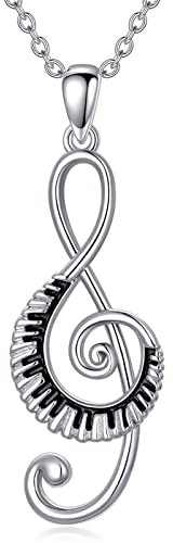 Musique Note Collier Piano Clavier Collier 925 en argent sterling Pendentif clé de sol Bijoux musicaux cadeaux pour les filles femmes amateurs de musique